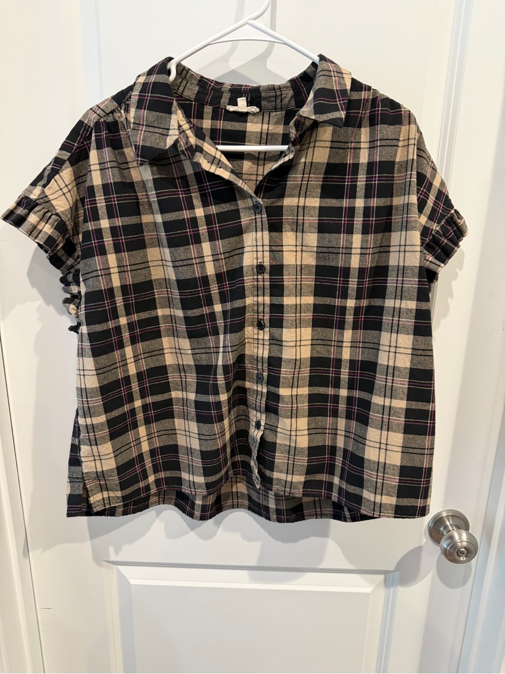 JODIFL Plaid Short-Sleeve Button-Down Shirt Size Large
